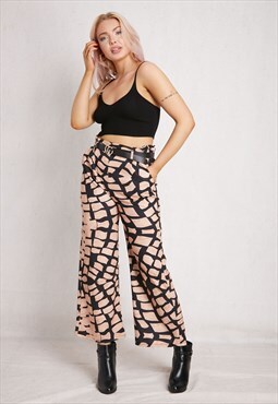 Black And Camel Patterned High Waist Trouser With Belt
