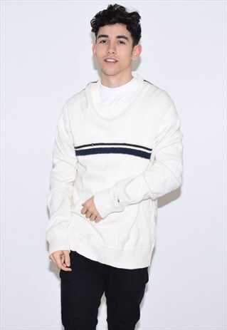 VINTAGE 90S OFF WHITE TOMMY HILFIGER KNIT JUMPER
