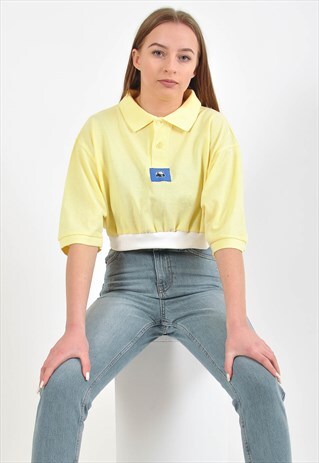 VINTAGE 90S REWORKED POLO CROP TOP IN YELLOW