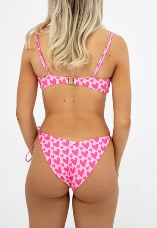BIKINI BOTTOM - BOLIVIA PINK LOVE HEART PRINT