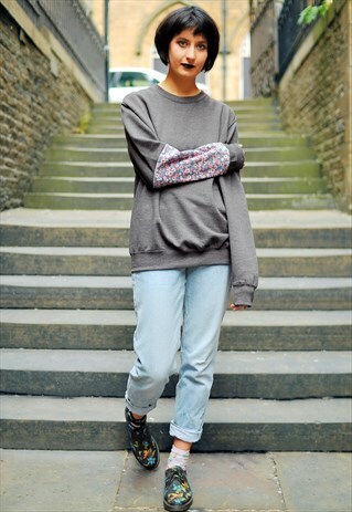 CHARCOAL GREY OVERSIZED FLORAL PANEL JUMPER