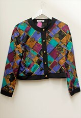 Jacques Vert Vintage 1980s Vibrant Scarf Print Crop Jacket