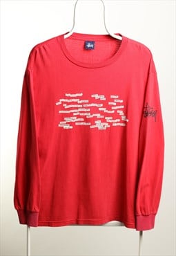 Vintage Stussy Crewneck Script Top Long Sleeve T-shirt Red