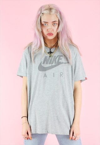 VINTAGE 90S Y2K LIGHT GREY NIKE AIR T-SHIRT REFLECTIVE LOGO