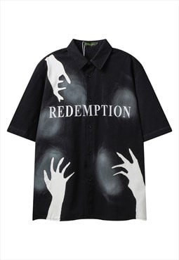 Gothic shirt hand print blouse graffiti short sleeve top