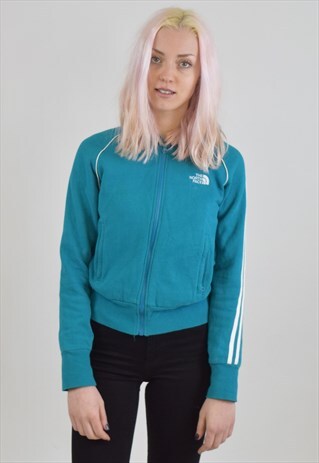 VINTAGE 90S BLUE GREEN NORTH FACE ZIP UP HOODIE