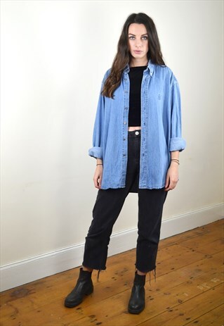 1990S VINTAGE RALPH LAUREN CHAPS DENIM BLUE SHIRT
