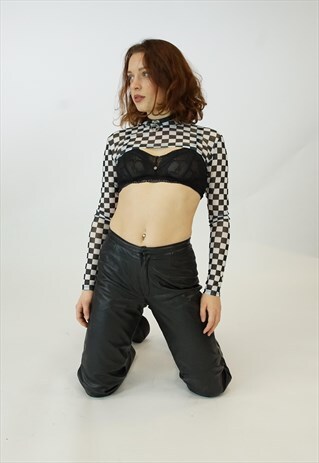 90S FESTIVAL RAVE GRUNGE BLACK WHITE CHECKBOARD SHRUG TOP