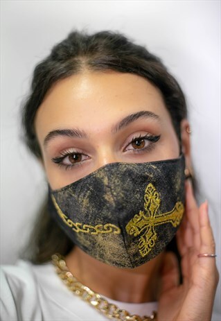 FACE COVERING. CROSS/CHAIN EMBROIDERY