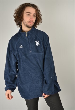 VINTAGE ADIDAS NEW YORK YANKEES 1/4 ZIP FLEECE SWEATSHIRT
