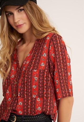 CROPPED FLORAL SHIRT WITH POCKET