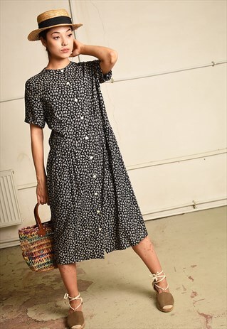 90'S RETRO FLORAL PARIS CHIC FESTIVAL MIDI TEA DRESS