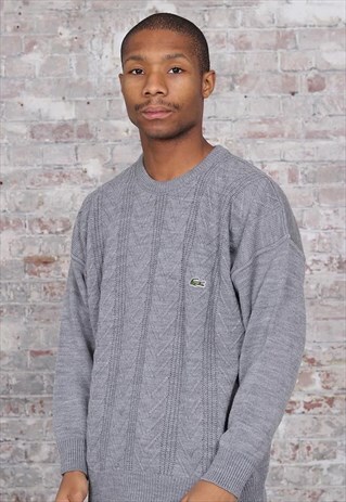 VINTAGE LACOSTE CHEST LOGO JUMPER GREY