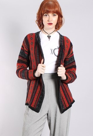 VINTAGE 80S CHUNKY TEXTURED KNIT PATTERNED CARDIGAN