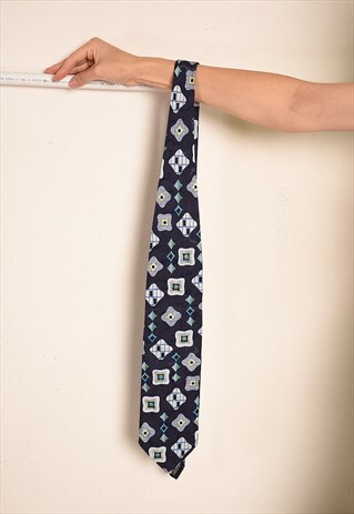 NEW 90'S STYLE WOVEN TIE IN BLUE WITH ABSTRACT PRINT