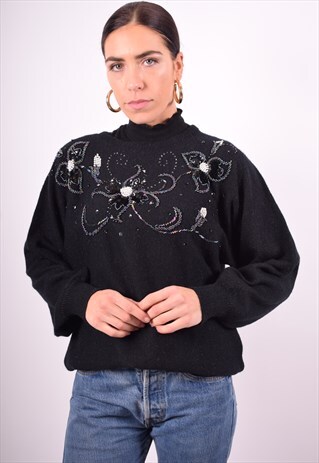WOMENS VINTAGE JUMPER SWEATER XL BLACK 90'S