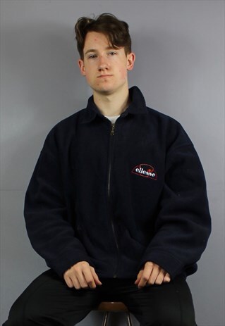 VINTAGE ELLESSE ZIP UP FLEECE IN NAVY BLUE WITH EMBROIDERED