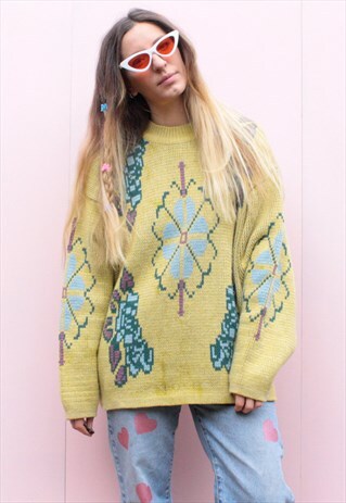 VINTAGE HIPPIE FLORAL WOVEN OVERSIZED JUMPER