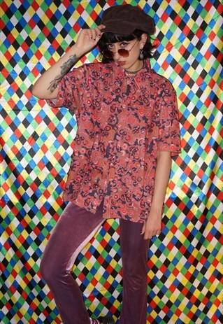 VINTAGE 70'S PINK PSYCHEDELIC PATTERNED SHIRT