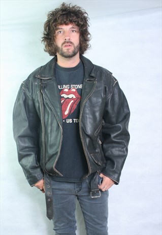 LEATHER VINTAGE BIKER JACKET.