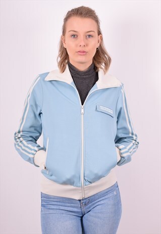 ADIDAS WOMENS VINTAGE TRACKSUIT TOP JACKET MEDIUM BLUE 90S
