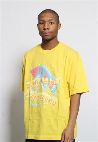 VINTAGE BENETTON GRAPHIC LOGO T-SHIRT YELLOW