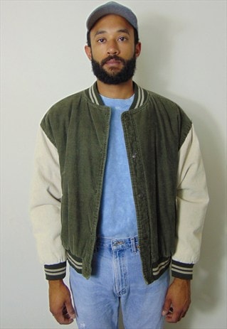 90S CLASSIC CORDUROY VARSITY BASEBALL BOMBER JACKET MEDIUM