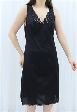 90s Vintage Black Nylon Lace Dress (Size M)