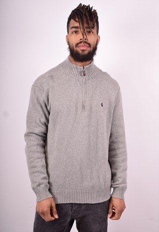 POLO RALPH LAUREN MENS VINTAGE JUMPER SWEATER LARGE GREY 90'