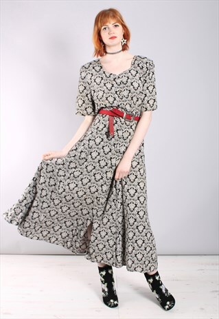 VINTAGE 80S ABSTRACT PATTERNED BUTTON MAXI DRESS