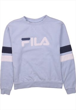 Vintage 90's Fila Sweatshirt Spellout Crew Neck Blue Small