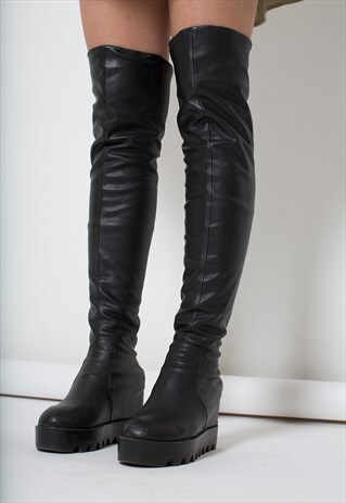 LONG BLACK ECO LEATHER STRETCH BOOTS