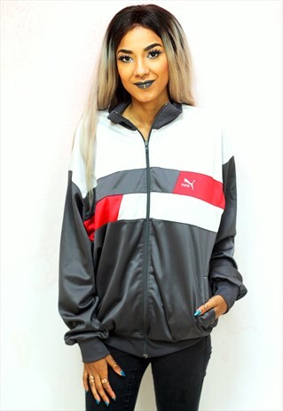 1990S VINTAGE RED AND GREY BRAND TRACK ZIP UP JACKET