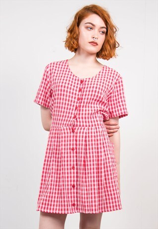 VINTAGE 90'S RED CHECK MINI DRESS