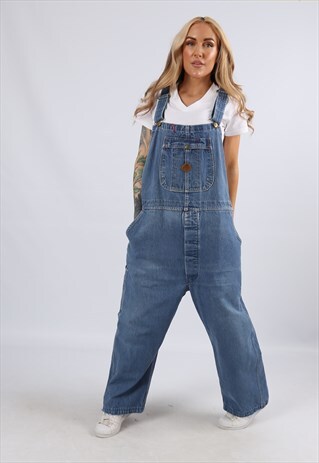 VINTAGE RED CAP DENIM DUNGAREES PLUS SIZE 18 - 20 2XL (44F)