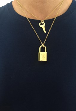 Reworked Louis Vuitton Padlock Necklace with double chains