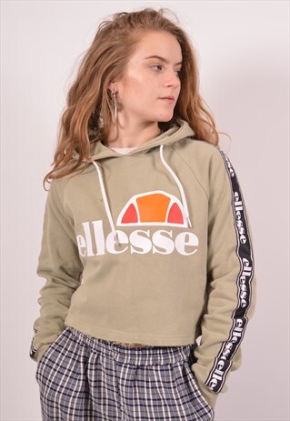 VINTAGE ELLESSE CROP HOODIE JUMPER KHAKI