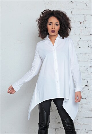 WOMENS TUNIC, WHITE TOP, ASYMMETRIC BLOUSE, PLUS SIZE TUNIC