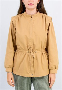 Mustard jacket vintage 80s cropped parka caramel women M