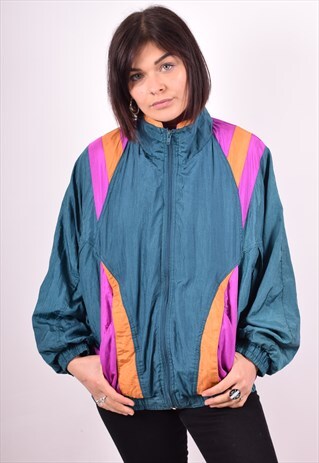 WOMENS VINTAGE TRACKSUIT TOP JACKET XXL GREEN 90S