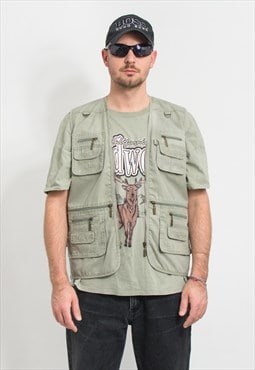 Vintage utility cargo vest sleeveless top men size S/M