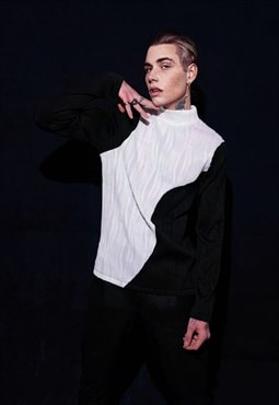 Color block top long sleeve half white half black jumper
