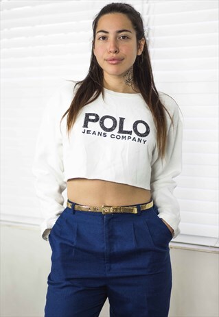 VINTAGE POLO RALPH LAUREN CROP TOP LOGO 90S S 8.9