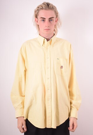 TOMMY HILFIGER MENS VINTAGE SHIRT LARGE YELLOW 90S