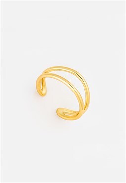 Women's Adjustable Wave Ring With Two Bands - Gold