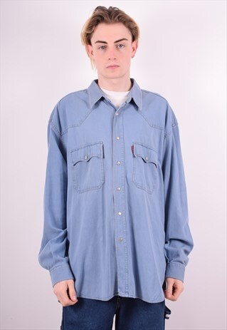 CASUCCI MENS VINTAGE DENIM SHIRT XL BLUE 90S