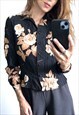 90s Cool Dreamy Roses Print Cute Blouse M S