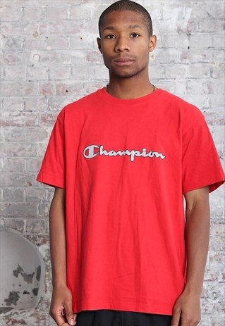 VINTAGE CHAMPION BIG LOGO SPELLOUT T-SHIRT RED