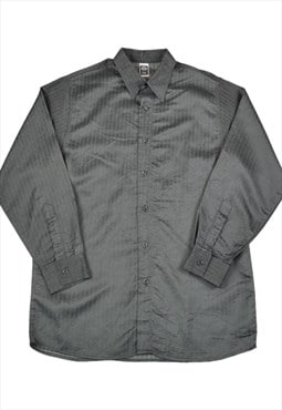 Vintage Shirt Long Sleeved Pin Striped Pattern Grey Small