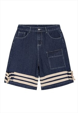 Stripe tapered denim shorts premium jean pants in blue